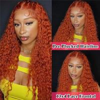 Daules Ginger Orange Deep Wave Lace Front Wigs Human Hair Colored 13x4 HD Transparent Lace Frontal Wig Human Hair for Black W...