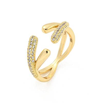 Cross Brass Micro Pave Clear Cubic Zirconia Open Cuff Rings