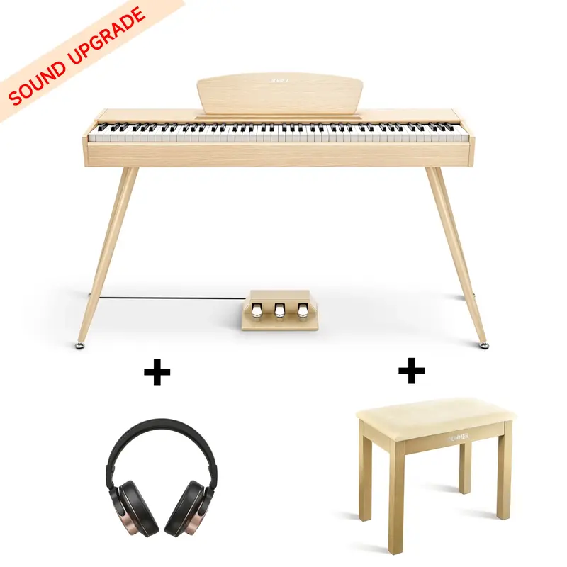 Donner DDP-80 Wooden Digital Piano - Light Oak Sound Upgrade / Piano+Bench+Headphones