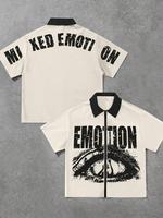 Men's Emotion Print Short Sleeve Shirt, Loose Casual Retro Vintage Y2K Top for Daily Wear, Men's Clothes for All Seasons, Gam...