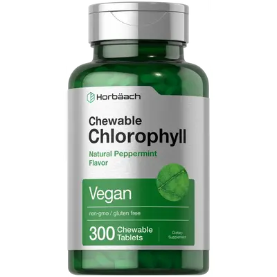Horbäach Chlorophyll Pills | 300 Chewable Tablets | Natural Peppermint Flavor | Vegan, Non-GMO & Gluten Free Supplement