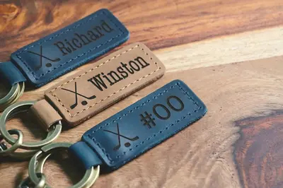 Ice Hockey Personalized Keychain / Keyring / bag Tag / Name Tag - Leather Keychain