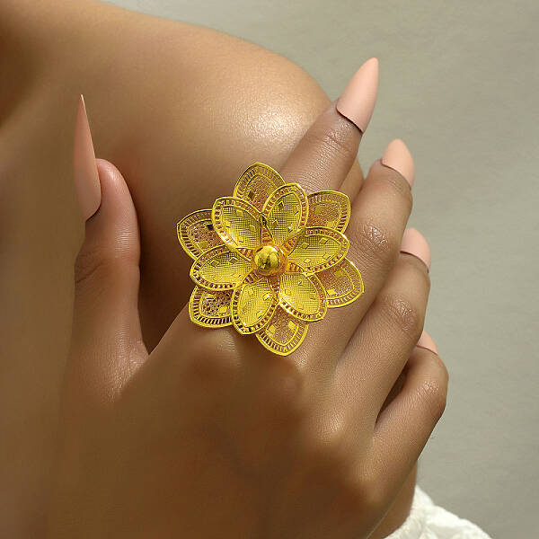 Exaggerated Iron Flower Open Cuff Ring for Festivals