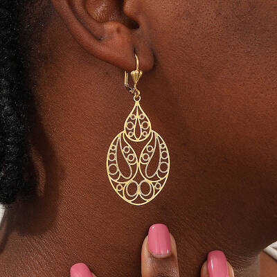 Elegant Brass Flower Pattern Hoop Earrings