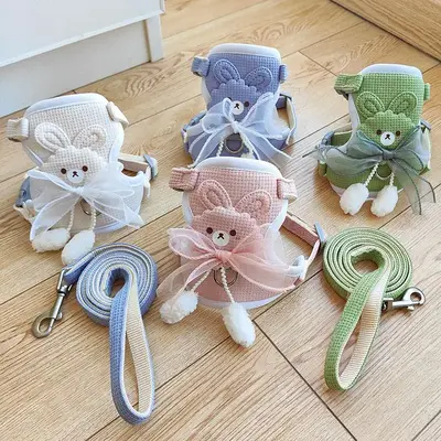 Cute Rabbit Design Bow Decor Pet Chest Strap, 1 Set Pet Harness with Leash, Pet Supplies for Small Dogs & Cats, Dog & Cat Acc...
