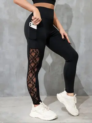 Women's Sheer Contrast Mesh High Waist Sports Leggings, Casual Sporty Comfy Breathable Skinny Pants for Yoga Gym Workout Runn...