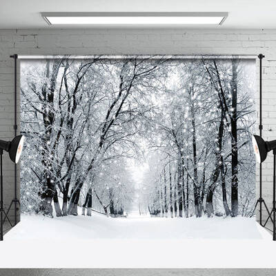 Aperturee Snowy Field Forest Trunk Winter Photography Backdrop - Aperturee