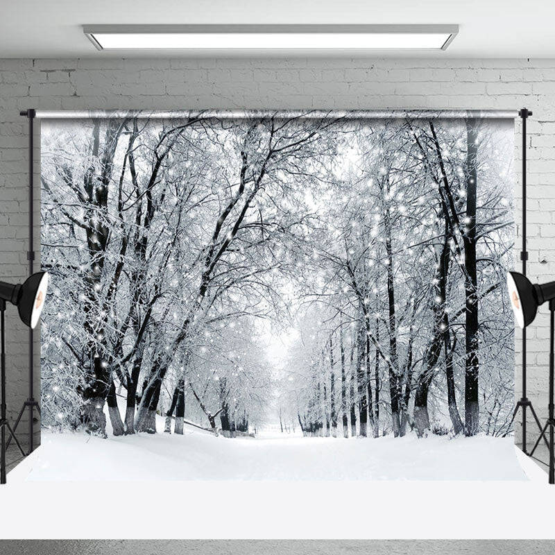 Aperturee Snowy Field Forest Trunk Winter Photography Backdrop - Aperturee