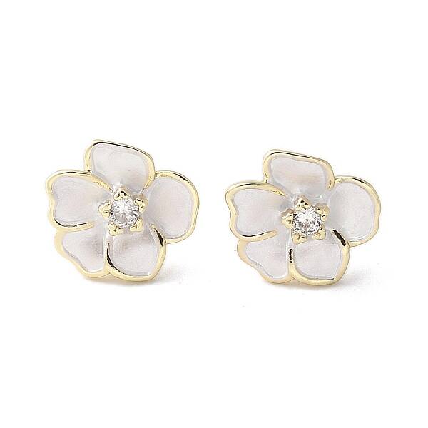 Camellia Brass Enamel Stud Earring Findings