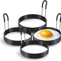 Stainless Steel Egg Ring, 4counts/set Round Egg Ring for Frying with Silicone Handle, Egg Ring for Griddle Breakfast Cooking,...
