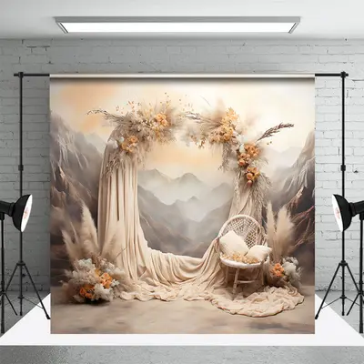 Mountain Wall Arch Curtain Boho Wedding Backdrop - Aperturee