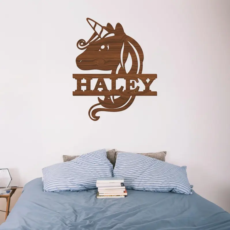 Unicorn Wood Name Sign
