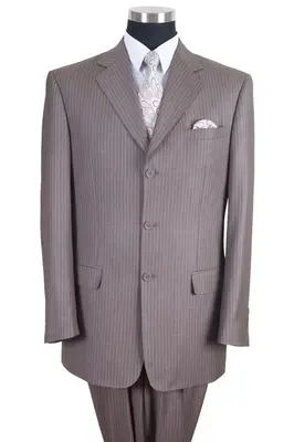 Classic Fit Men's 3-Button Pinstripe Banker Suit in Tan