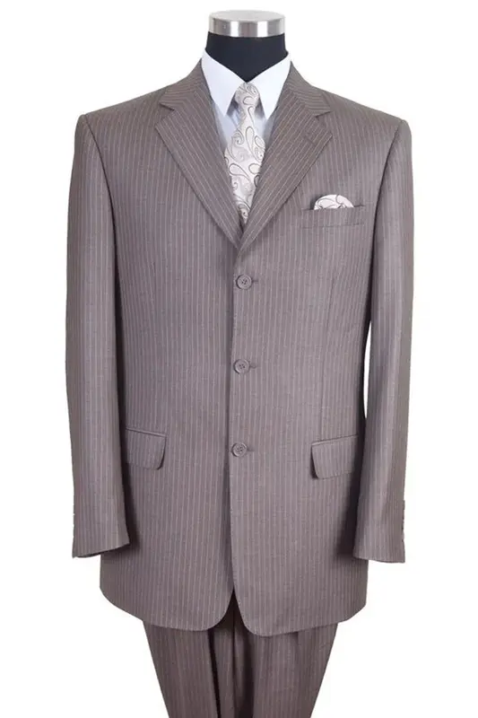 Classic Fit Men's 3-Button Pinstripe Banker Suit in Tan