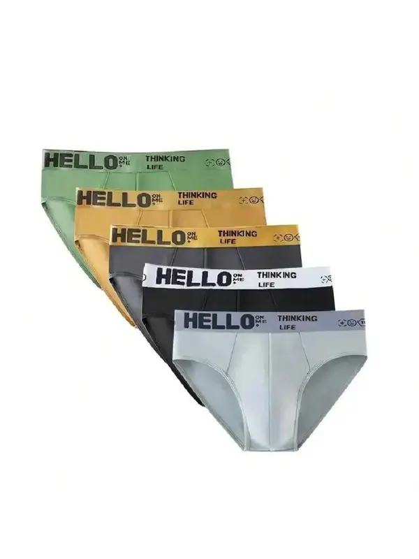 Men's Cartoon Graphic Letter Tape Waist Brief, Fall Wear, Fallfreshness Casual Comfy Breathable Underwear for Daily Wear, Sum...