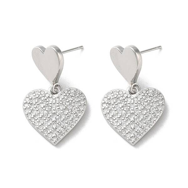 Brass Pave Clear Cubic Zirconia Stud Earrings for Women