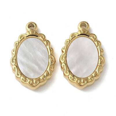 Oval 304 Stainless Steel Natural Shell Pendants