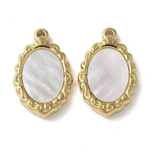 Oval 304 Stainless Steel Natural Shell Pendants