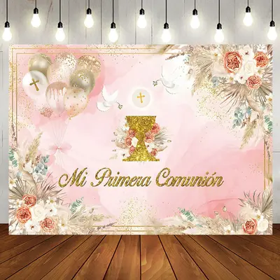 Pink Boho Dried Floral Balloons Batpism Backdrop - Aperturee