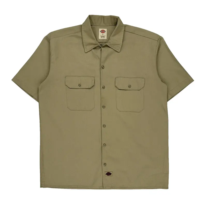 Dickies Short Sleeve Shirt - Large Khaki Polyester Blend | Size: large