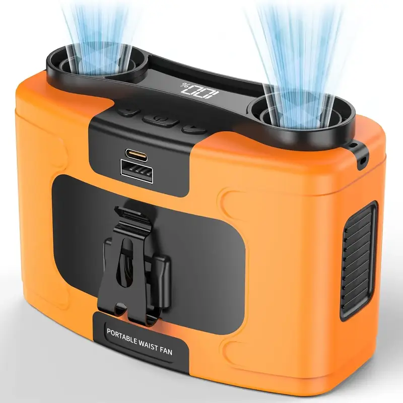 10000mAh Portable Waist Fan Clip on Wearable Belt Personal Fan, USB Rechargeable Battery Operated Shirt Fan, 10 Speeds Coolin...