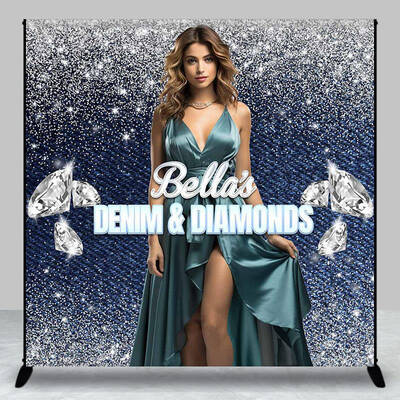 Blue Denim Diamonds Glitter Custom Birthday Backdrop - Aperturee