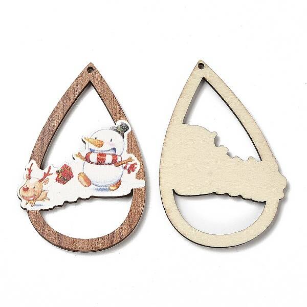Single Face Christmas Printed Wood Big Pendants