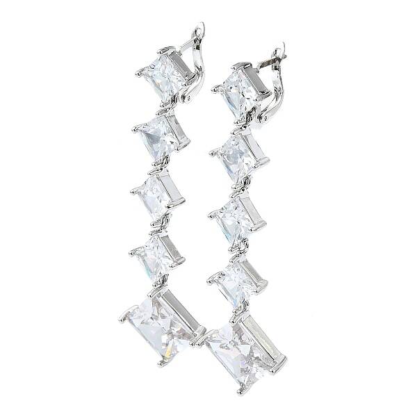 Rhombus Brass Micro Pave Cubic Zirconia Dangle Hoop Earrings