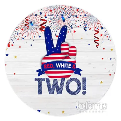 Aperturee White Wood Red And Blue 2Nd Happy Birthday Round Backdrop | Circle Backdrops For Birthday | Round Backdrop | Circle...