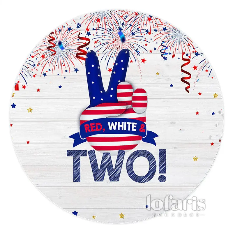 Aperturee White Wood Red And Blue 2Nd Happy Birthday Round Backdrop | Circle Backdrops For Birthday | Round Backdrop | Circle...
