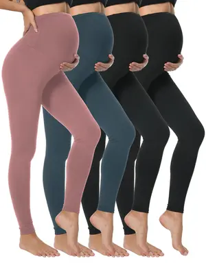 4 Packs Women's Maternity Leggings Over The Belly HighWaisted Yoga Workout Pregnancy Pants Activewear in Multiple Colors for ...