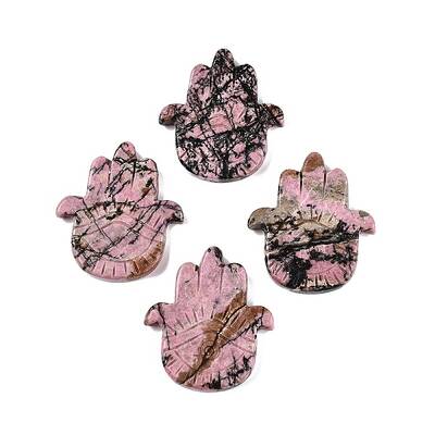 Natural Rhodonite Hamsa Hand with Eye Figurines