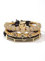 3Pcs Luxury Copper with CZ Crown Bracelets for My Man