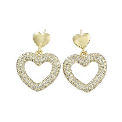 Hollow Heart Brass with Cubic Zirconia Stud Earrings