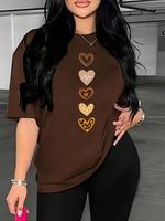 Womenswear Heart Print Round Neck Vintage Graphic Tees, Summer T Shirts for Women, Streetwear Vintage Trendy Casual Drop Shou...
