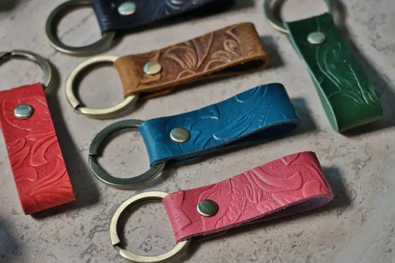 Embossed Leather Keychain , Real Leather, Same Day Shipping, Free Shipping US
