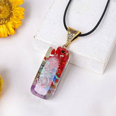 Resin with Gemstone inside 7 Chakra Pendant Necklaces