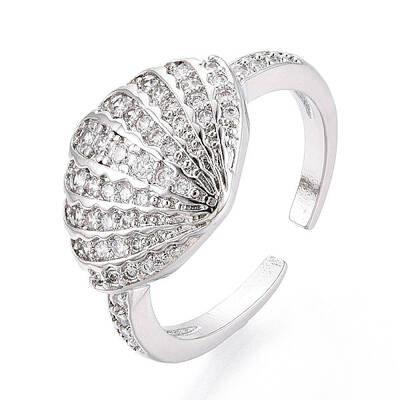 Brass Micro Pave Cubic Zirconia Adjustable Open Cuff Rings for Women