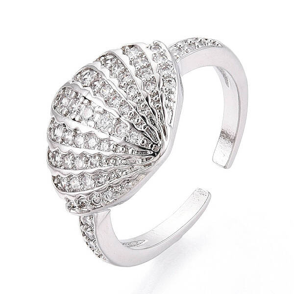 Brass Micro Pave Cubic Zirconia Adjustable Open Cuff Rings for Women