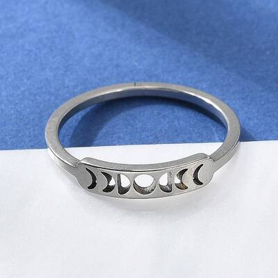 201 Stainless Steel Moon Phase Finger Ring for Women
