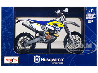 Husqvarna FE 501 White and Blue with Yellow Stripes 1/12 Diecast Motorcycle Model by Maisto