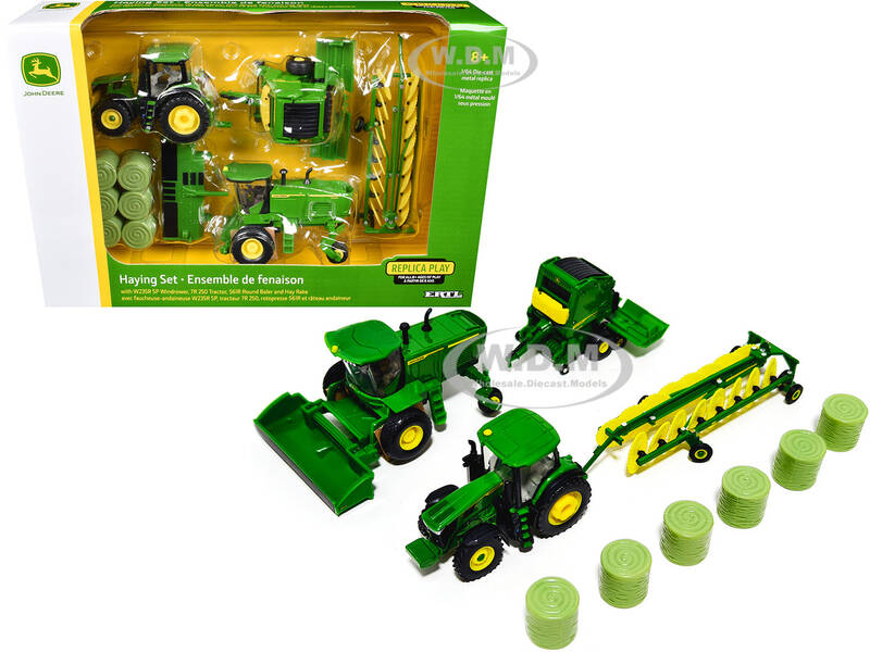 John Deere Grain Haying Set of 4 pieces of Equipment Replica Play Series 1/64 Diecast Model by ERTL TOMY