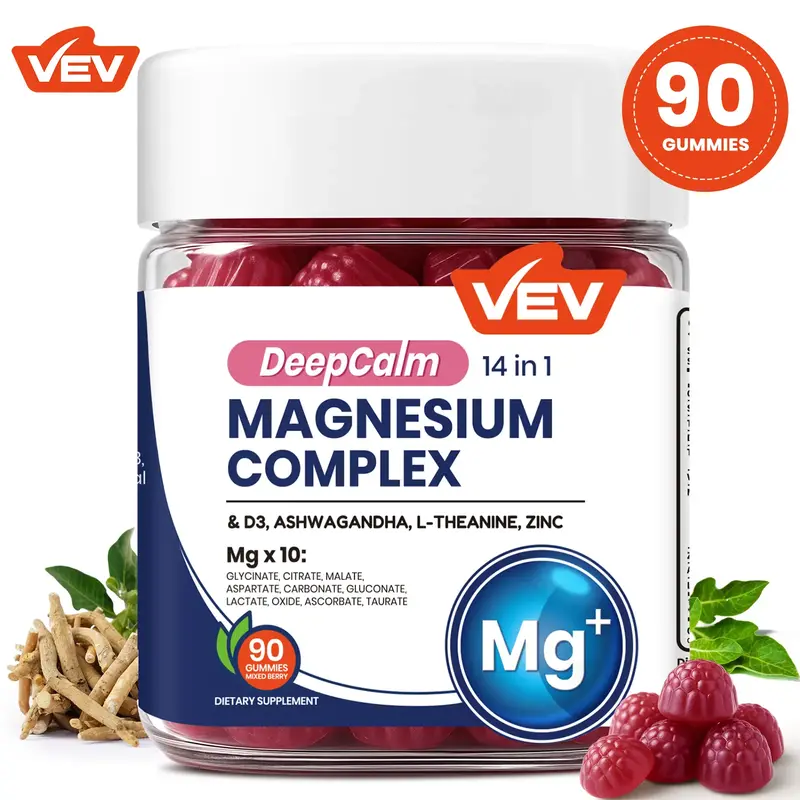 VEV 14-in-1 Magnesium Gummies – with Ashwagandha, L-Theanine, Vitamin D3 & Zinc