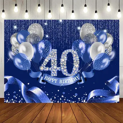 Aperturee Navy Blue Balloon Ribbion Happy 40Th Birthday Backdrop