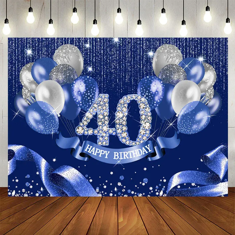 Aperturee Navy Blue Balloon Ribbion Happy 40Th Birthday Backdrop