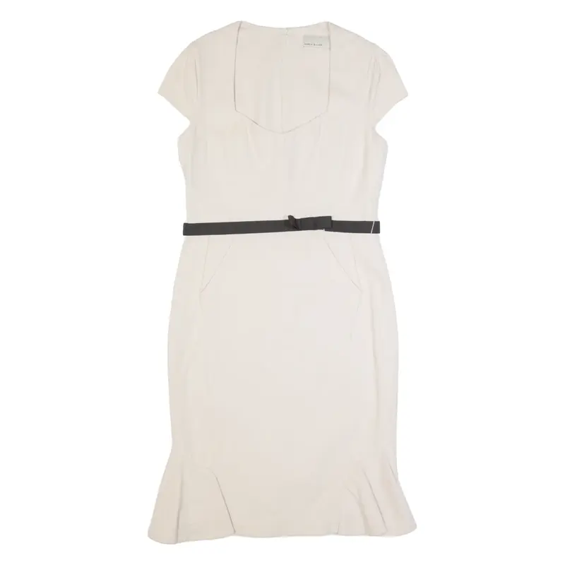 KAREN MILLEN Womens Mermaid Dress Cream Short Sleeve Midi UK 14