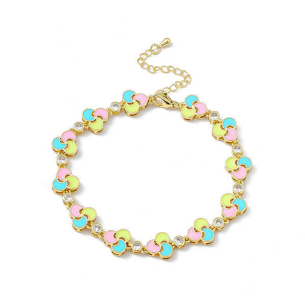 Colorful Enamel Windwill & Cubic Zirconia Link Chain Bracelet