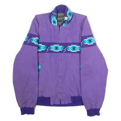 LUSKEYS Aztec Knit Mens Bomber Jacket Purple Canvas 90s Geometric M