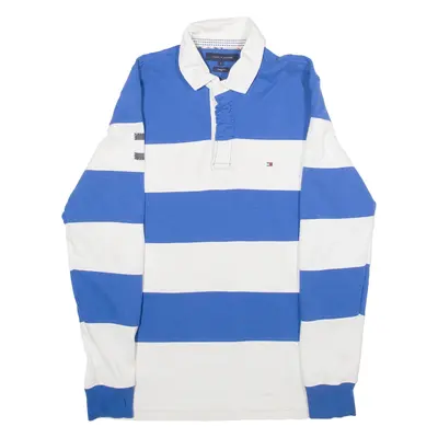 TOMMY HILFIGER Fit Mens Polo Shirt White Striped Long Sleeve L
