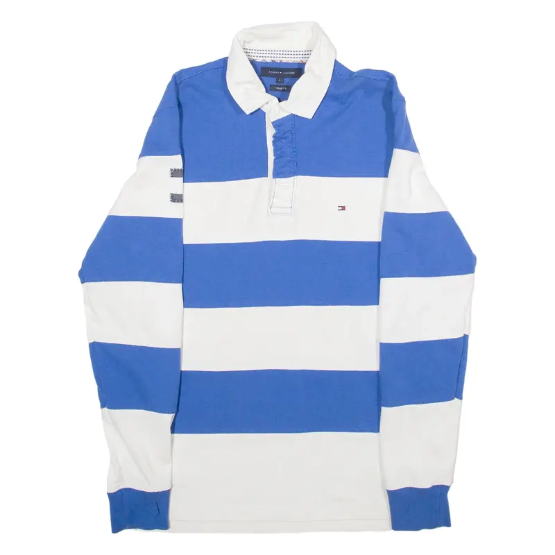 TOMMY HILFIGER Fit Mens Polo Shirt White Striped Long Sleeve L